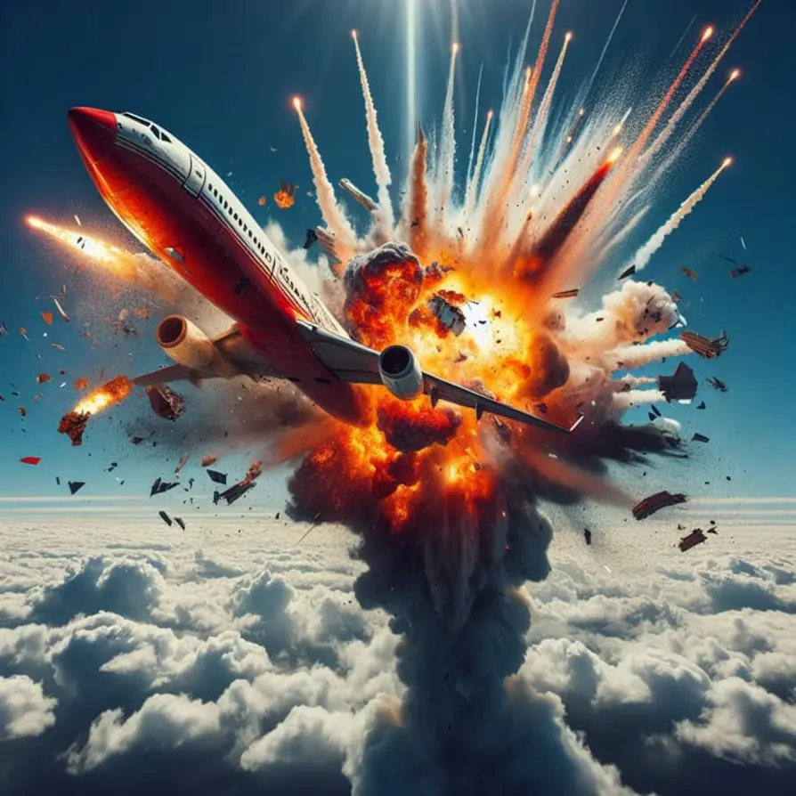 Animation showing an explosive plane scene